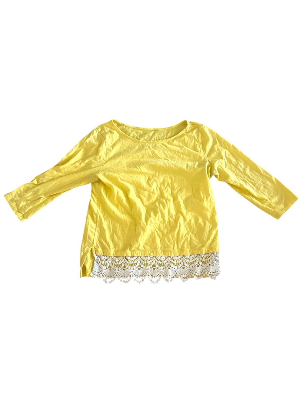 Yellow 3/4 Sleeve Top w/ White Lace Trim (PS)